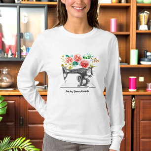 Black Sewing Machine Tailor White T-Shirt