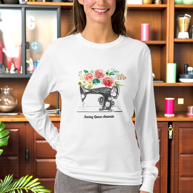 Black Sewing Machine Tailor White T-Shirt (Creator Uploaded)
