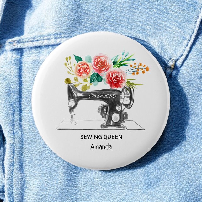 Black Sewing Machine White Seamstress 6 Cm Round Badge (Creator Uploaded)