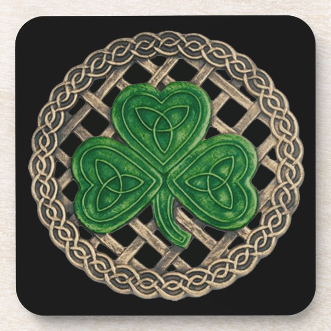 Black Shamrock And Celtic Knots Coasters (Front)