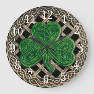 Black Shamrock And Celtic Knots Round Clock