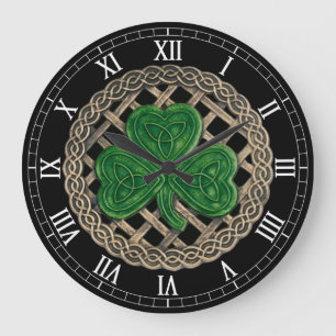 Black Shamrock & Celtic Knots Roman Numerals Clock