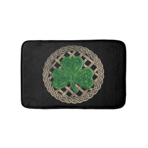 Black Shamrock On Celtic Knots Bath Mat