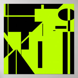 Black Shapes on Lime Green Abstract MCM Look Art Poster