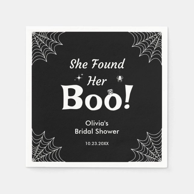 Black She Found Her Boo Halloween Bridal Shower  Napkin (Front)