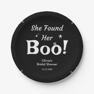 Black She Found Her Boo Halloween Bridal Shower Paper Plate