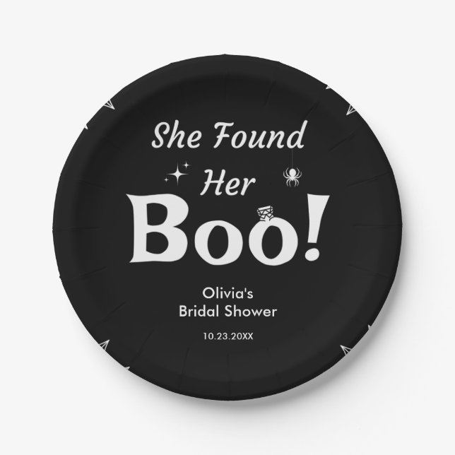 Black She Found Her Boo Halloween Bridal Shower  Paper Plate (Front)