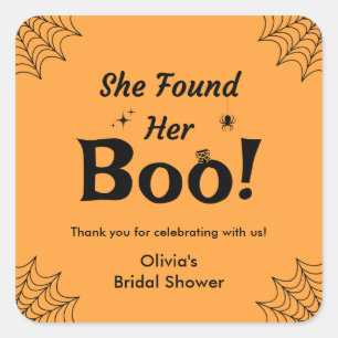 Black She Found Her Boo Halloween Bridal Shower Square Sticker