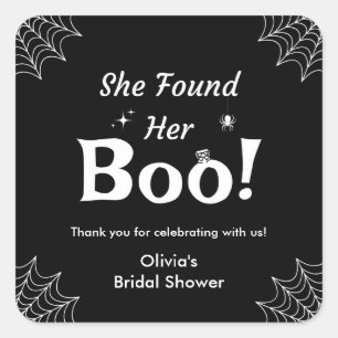 Black She Found Her Boo Halloween Bridal Shower  Square Sticker