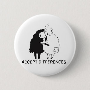 Black sheep and white sheep 6 cm round badge