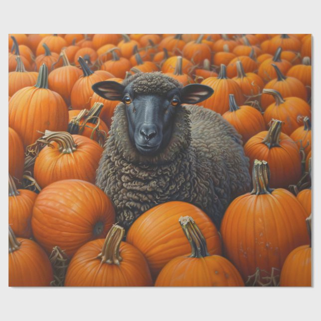 Black Sheep Autumn Pumpkin Patch Decoupage Wrapping Paper (Flat)