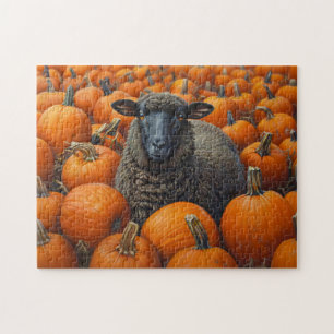 Black Sheep Autumn Pumpkin Patch Jigsaw Puzzle