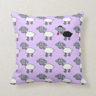 Black Sheep Lamb with Red Flower in White Flock Cushion