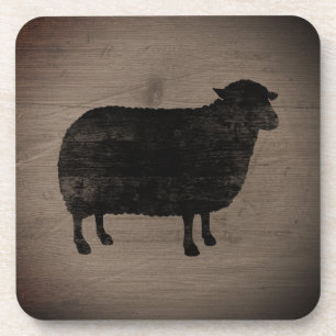 Black Sheep Silhouette Rustic Style Coaster