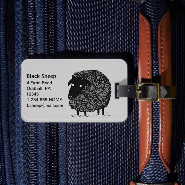 Black Sheep with Customisable Text Luggage Tag (Front Insitu 4)