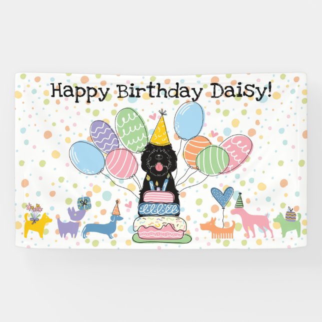 Black Sheepadoodle Dog  Birthday Party Banner (Horizontal)