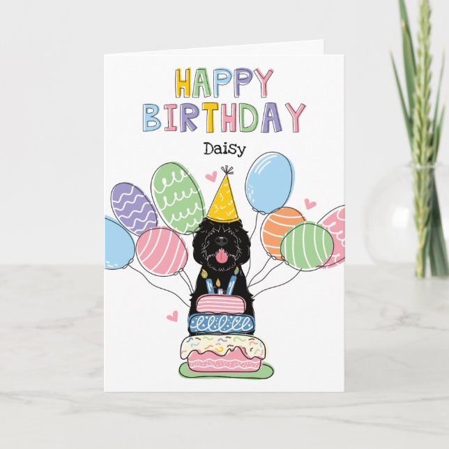 Black Sheepadoodle Dog Happy Birthday Card (Front)
