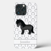 Black Shetland Pony Cute Cartoon Illustration