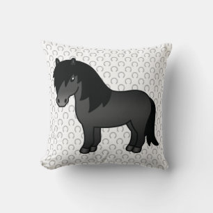 Black Shetland Pony Cute Cartoon Illustration Cushion