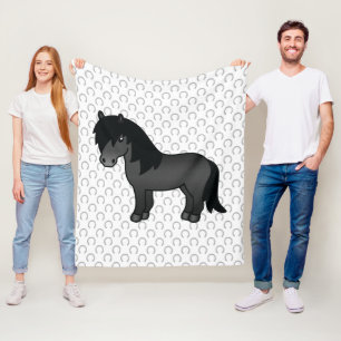 Black Shetland Pony Cute Cartoon Illustration Fleece Blanket