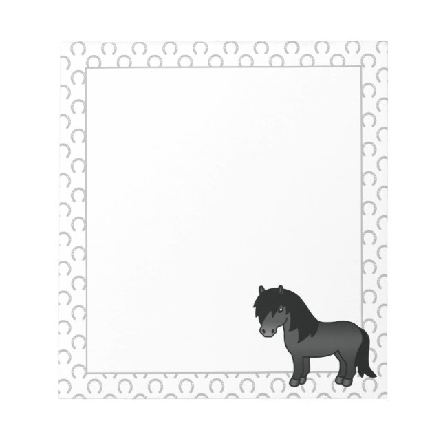 Black Shetland Pony Cute Cartoon Illustration Notepad (Front)