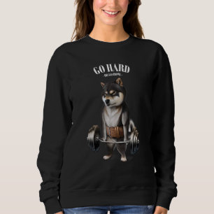 Black Shiba Dog Muscle Training With Barbell Shrug Sweatshirt