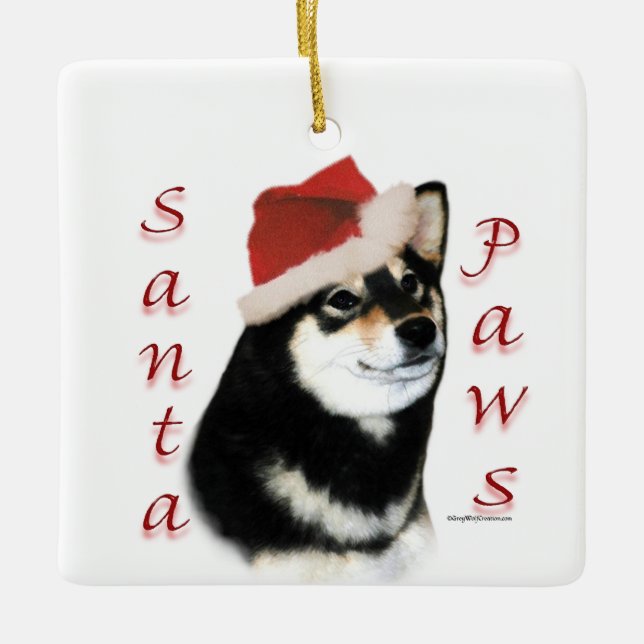 Black Shiba Inu Santa Paws Keychain Ceramic Ornament (Front)