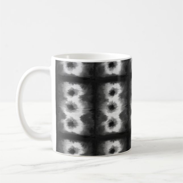 Black Shibori Pattern Tie Dye Art Coffee Mug (Left)