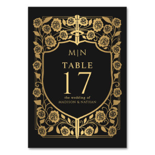 Black Shield Mediaeval Fantasy Monogram Wedding Table Number