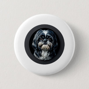 black shih tzu 6 cm round badge