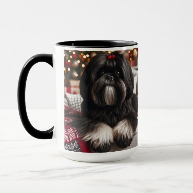 Black Shih Tzu Christmas Coffee Mug Cup (Left)