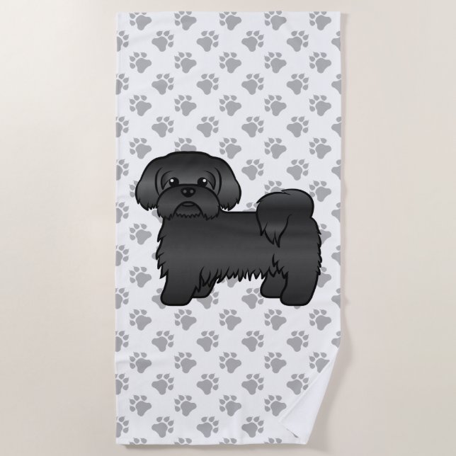 Black Shih Tzu Cute Cartoon Dog Illustration Beach Towel (Front)