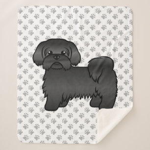Black Shih Tzu Cute Cartoon Dog Illustration Sherpa Blanket