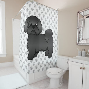 Black Shih Tzu Cute Cartoon Dog Illustration Shower Curtain