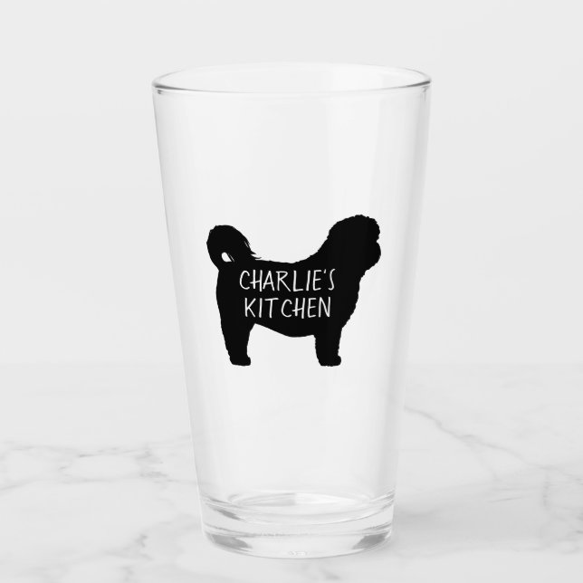 Black Shih Tzu Dog Silhouette Personalised Glass (Front)