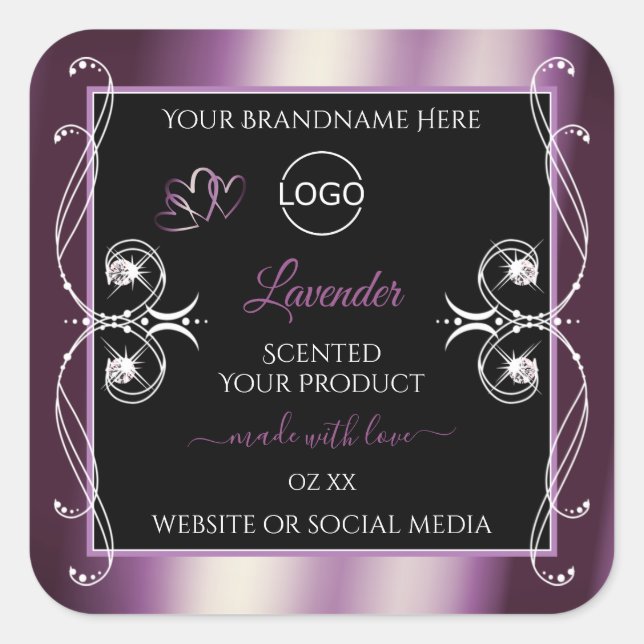 Black Shimmery Purple Decor Logo Product Labels (Front)