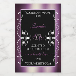 Black Shimmery Purple Hearts Decor Product Labels