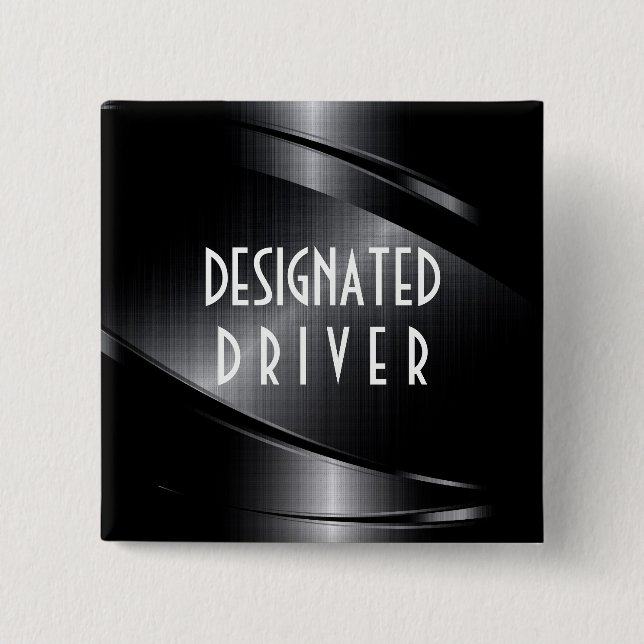 Black Shiny Metallic Brushed Aluminium Look 15 Cm Square Badge (Front)