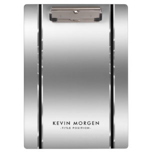 Black & Shiny Metallic Silver-Grey Stripes Clipboard
