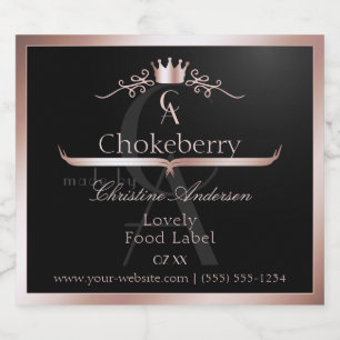 Black Shiny Product Label Rose Gold Frame Monogram