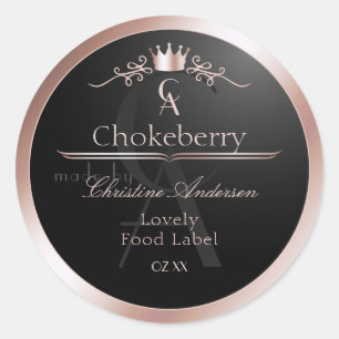 Black Shiny Product Label Rose Gold Frame Monogram
