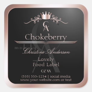 Black Shiny Product Label Rose Gold Frame Monogram