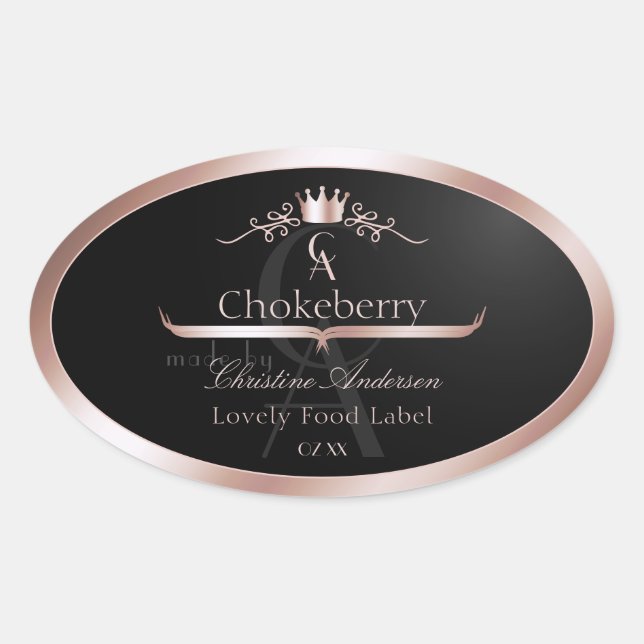 Black Shiny Product Label Rose Gold Frame Monogram (Front)