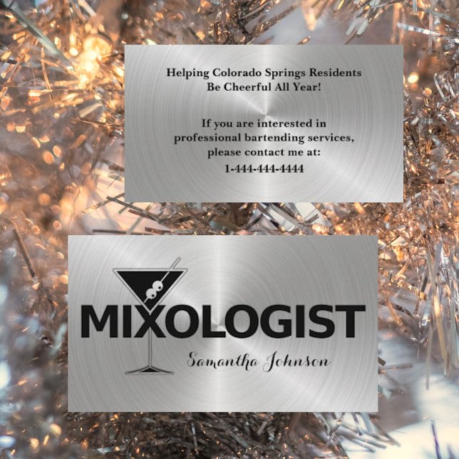 Black & Shiny Silver Bartender Business Card (Creator Uploaded)