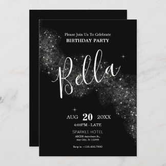 Black shiny sparkle birthday Invitation