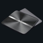 Black Shiny Stainless Steel Texture Metallic print Laptop Sleeve<br><div class="desc">Modern elegant slick black stainless steel metallic texture print accented with simple silver tones stripes for your custom monogram.</div>