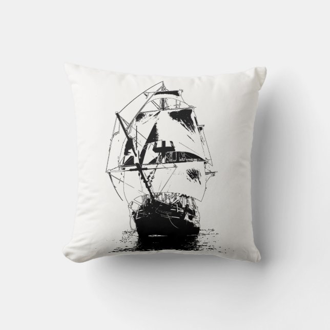 Black Ship Silhouette Cushion (Front)