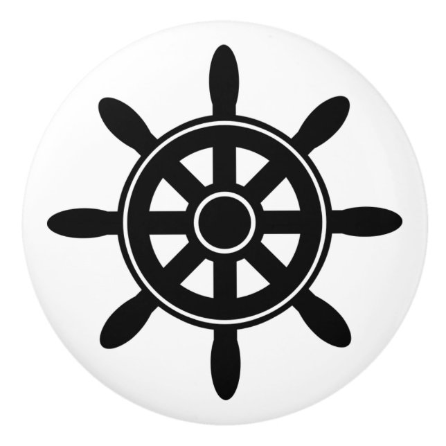 Black Ship Wheel  Nautical Themed Cabinet Knob (Front)