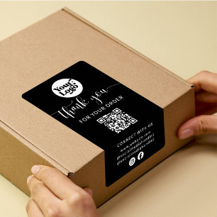 Black Shipping Package QR Code Logo Box Seal Label