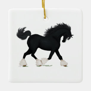 Black Shire Draft Horse With Blaze Equestrian Ceramic Ornament